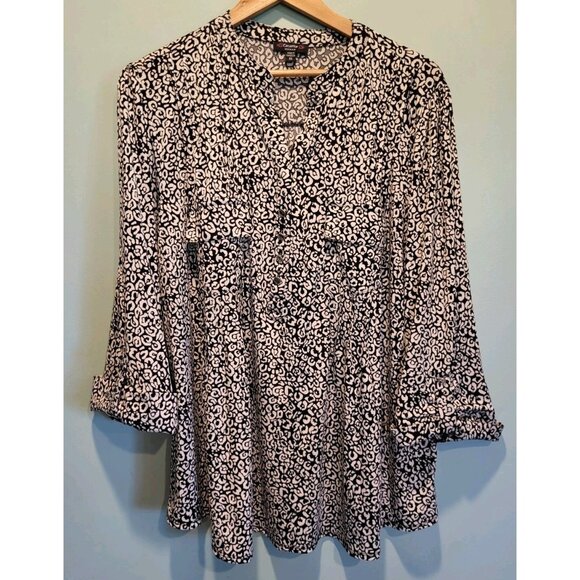 Cocomo Tops - Cocomo Black Ivory 3/4 Sleeve Stretchy V Neck Relaxed Fit Top Sz 3X Pockets